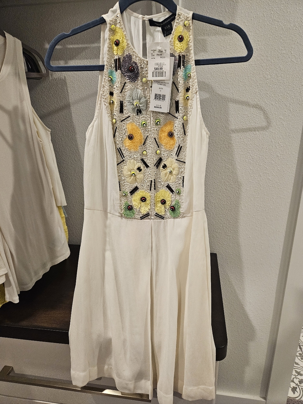 French Connection Cream Mini Dress with Neon Bead Embellishment